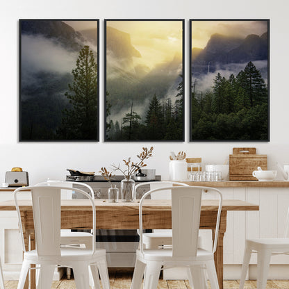 38316884-MGV-CV-36X24-Landscape Wall Art – Misty Mountain Valley Canvas Print, Scenic Pine Forest and Sunrise Photography Decor for Bedroom, Living