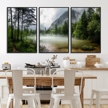 93123937-MGV-CV-36X24-Landscape Wall Art – Misty Mountain Lake Canvas Print, Tranquil Forest and Waterfall Photography Decor for Bedroom, Living Room,