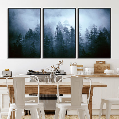 93439624-MGV-CV-36X24-Forest Wall Art – Misty Pine Trees Canvas Print, Moody Nature Photography Decor for Bedroom, Living Room, Office, Cabin, Lodge or