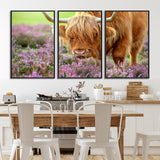 64069351-MGV-FC-60X30-3P_Black-Farmhouse Wall Art – Highland Cow in Wildflowers Canvas Print, Rustic Country Cattle Photography Decor for Bedroom, Living Room,