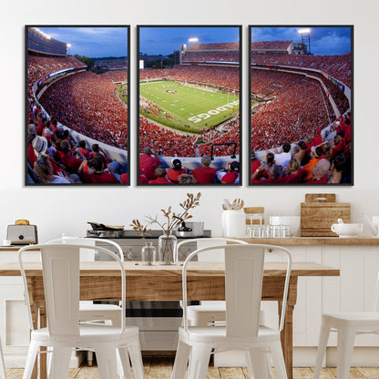 10244378-MGV-FC-60X30-3P_Black-Sanford Stadium Wall Art – Georgia Bulldogs Football Panoramic Evening Canvas Print, College Game Day Decor for Man Cave, Bar, or