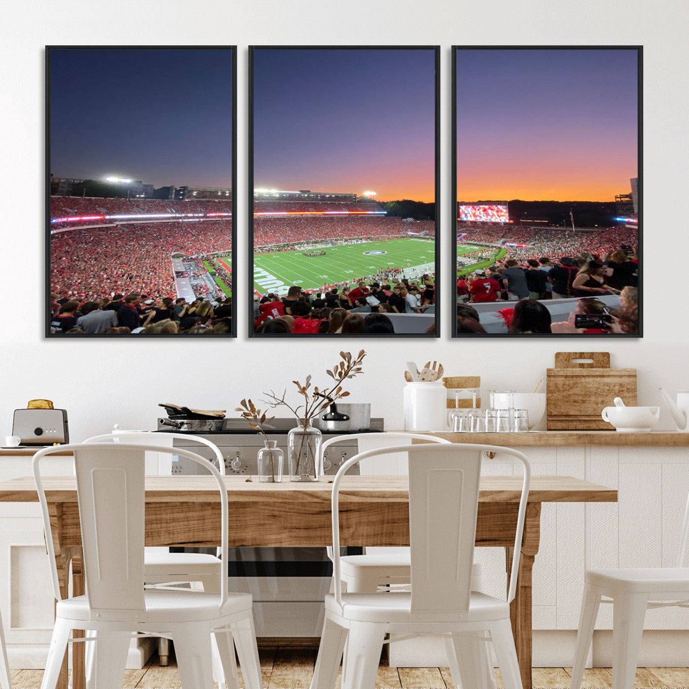 25139565-MGV-CV-36X24-Sanford Stadium Wall Art – Panoramic Georgia Bulldogs Sunset Football Game Canvas Print, Red Crowd Sports Decor for Office, Man
