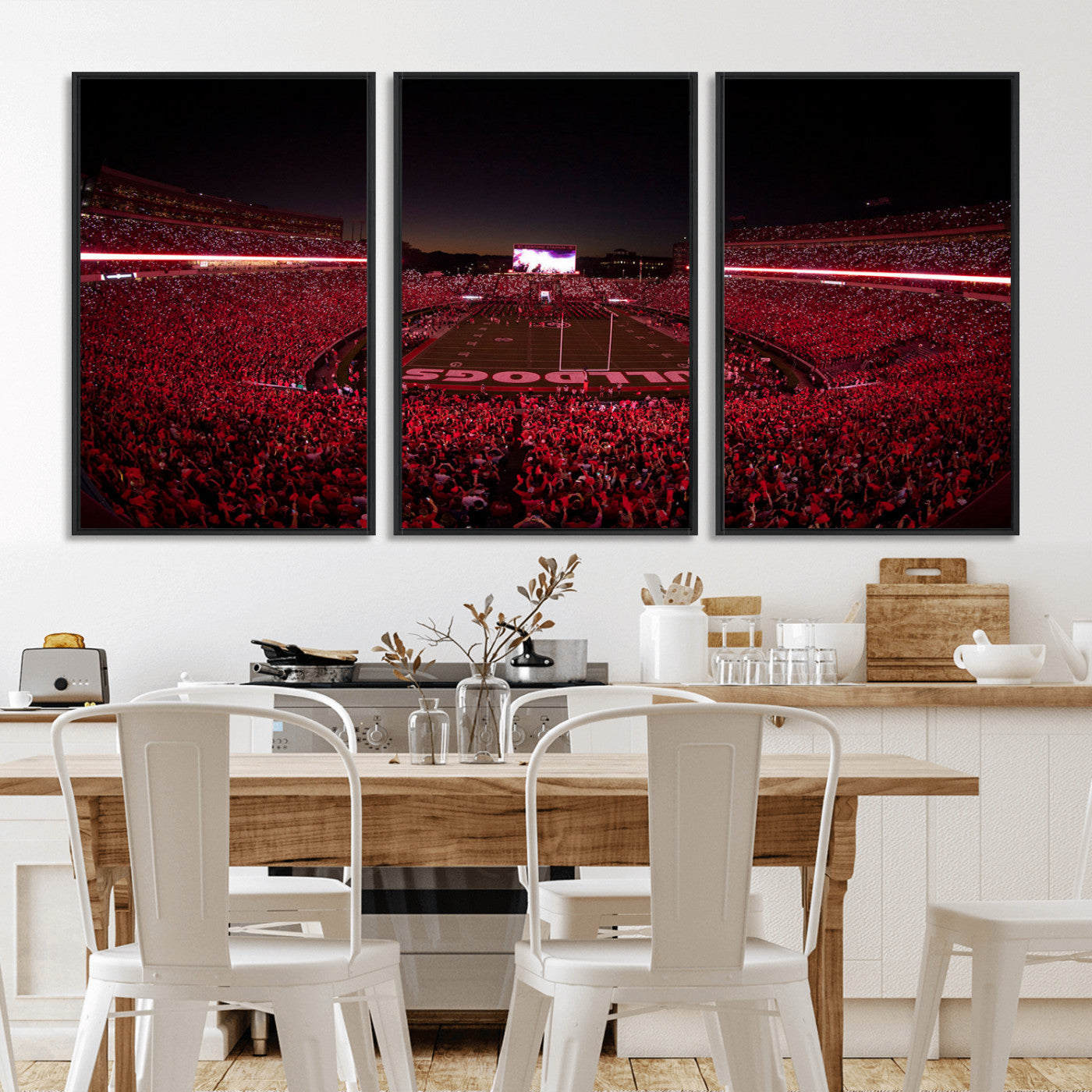38331045-MGV-CV-36X24-Sanford Stadium Wall Art – Panoramic Georgia Bulldogs Red Light Game Football Canvas Print, Night Crowd Sports Decor for Office,