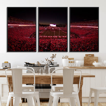 38331045-MGV-CV-36X24-Sanford Stadium Wall Art – Panoramic Georgia Bulldogs Red Light Game Football Canvas Print, Night Crowd Sports Decor for Office,