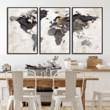 MGV-FC-60X30-3P - World Map Wall Art Canvas Print, Framed Rustic Map Art Picture Print, Antique Map Perfect Rustic Explorer Decor Artwork