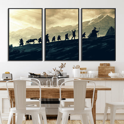 76547-MGV-CV-36X24-Fellowship Journey Wall Art Canvas Print, Framed LOTR Art Picture Print, Middle Earth Perfect Tolkien Fantasy Decor Artwork