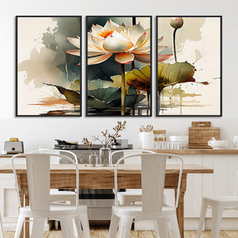 46359-MGV-CV-36X24-Lotus Blossom Wall Art Canvas Print, Framed Water Lily Art Picture Print, Zen Flower Perfect Zen Botanical Decor Artwork