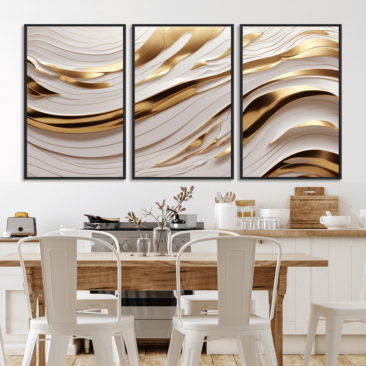 41237-MGV-CV-36X24-Gold Waves Wall Art Canvas Print, Framed Elegant Flow Art Picture Print, Luxury Layers Perfect Minimal Luxe Decor Artwork