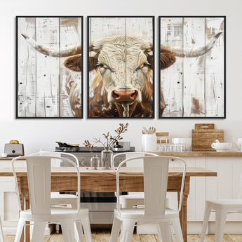 10840-MGV-CV-36X24-Texas Longhorn Wall Art Canvas Print, Framed Rustic Bull Art Picture Print, Western Cattle Perfect Rustic Western Decor Artwork