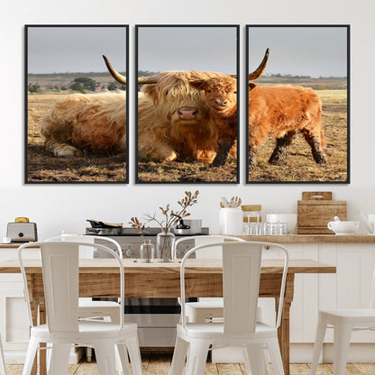 88780-MGV-CV-36X24-Highland Cow Wall Art Canvas Print, Framed Cow Calf Art Picture Print, Scottish Cattle Perfect Rustic Farmhouse Decor Artwork