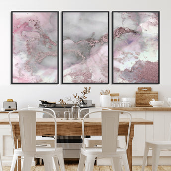 16416-MGV-CV-36X24-Blush Marble Wall Art Canvas Print, Framed Rose Gold Art Picture Print, Pink Cloudy Perfect Modern Glam Decor Artwork