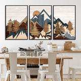 80300-MGV-CV-36X24-Geometric Mountains Wall Art Canvas Print, Framed Stylized Trees Art Picture Print, Graphic Forest Perfect Rustic Abstract Decor