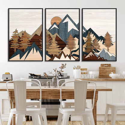 80300-MGV-CV-36X24-Geometric Mountains Wall Art Canvas Print, Framed Stylized Trees Art Picture Print, Graphic Forest Perfect Rustic Abstract Decor