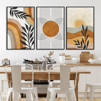 32359-MGV-CV-36X24-Modern Sun Wall Art Canvas Print, Framed Retro Horizon Art Picture Print, Sunburst Design Perfect Mid Century Boho Decor Artwork