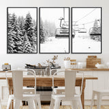 49274-MGV-FC-60X30-3P_Black-Snowy Forest Wall Art Canvas Print, Framed Ski Lift Art Picture Print, Mountain Snow Perfect Minimal Winter Lodge Decor Artwork