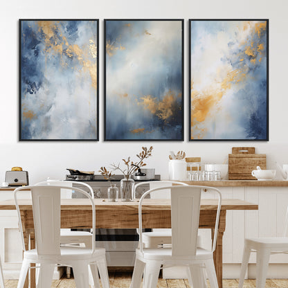41836-MGV-FC-60X30-3P_Black-Abstract Gold Wall Art Canvas Print, Framed Blue Layers Art Picture Print, Elegant Cloud Perfect Elegant Minimalist Decor Artwork