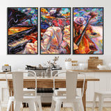 13675-MGV-FC-60X30-3P_Black-Jazz Band Wall Art Canvas Print, Framed Jazz Oil Painting Art Picture Print, Vibrant Music Perfect Abstract Musical Decor Artwork