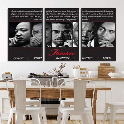 45112-MGV-FC-60X30-3P_Black-Black Icons Wall Art Canvas Print, Framed Thinker Art Picture Print, Motivational Quote Perfect Cultural Modern Decor Artwork