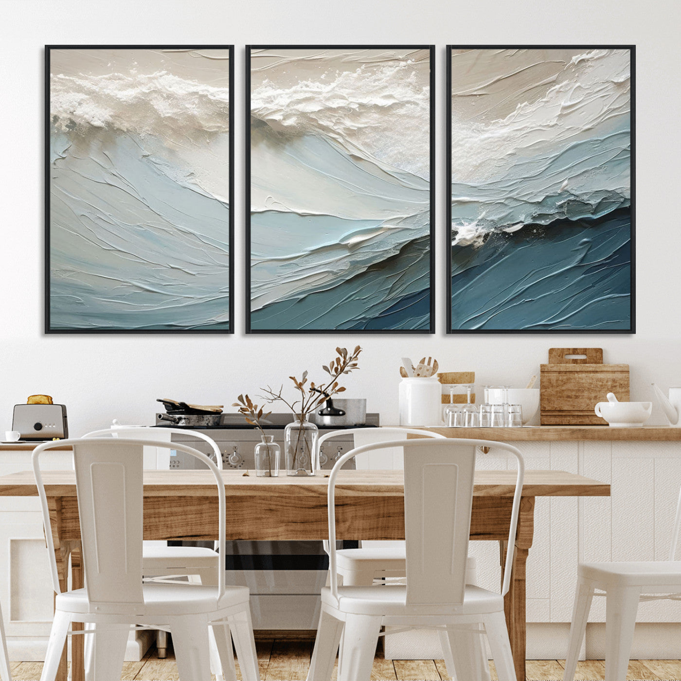 53646-MGV-CV-36X24-Ocean Wave Wall Art Canvas Print, Framed Textured Seascape Art Picture Print, Modern Ocean Perfect Minimal Coastal 2/2 Decor