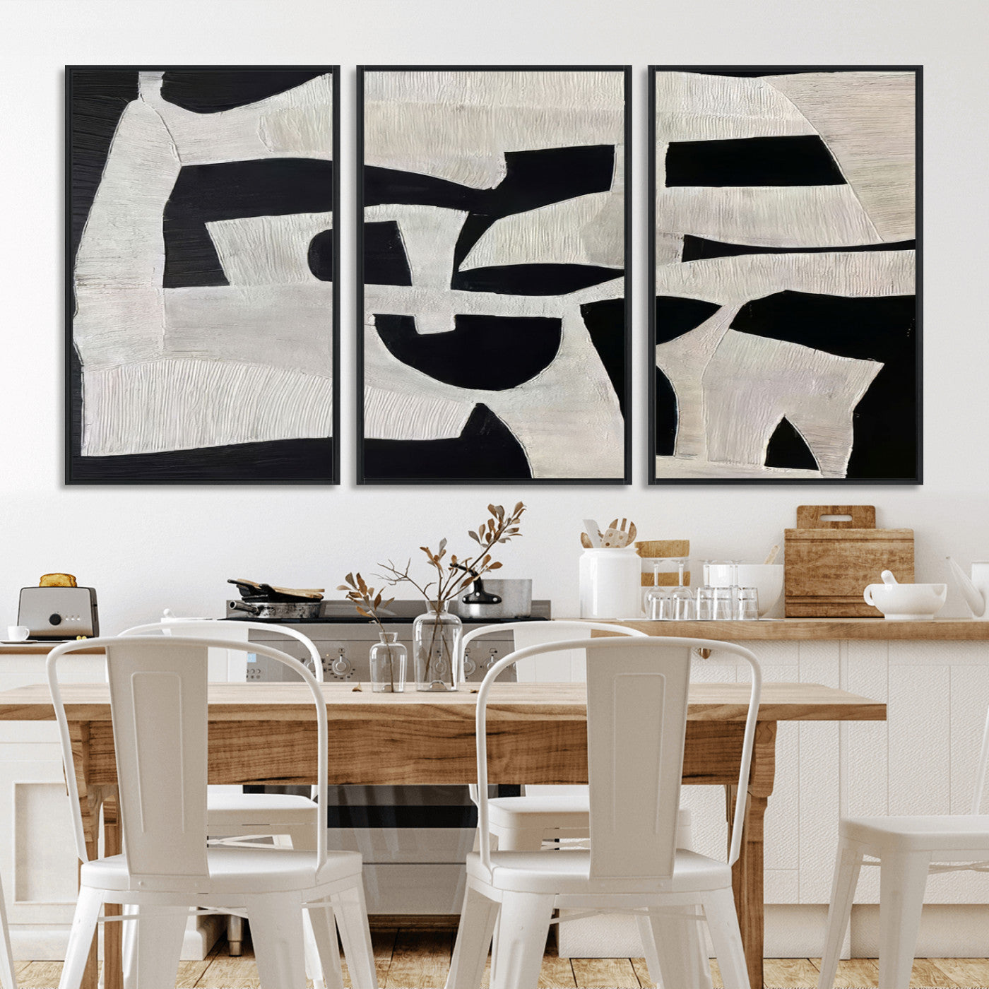 33714-MGV-CV-36X24-Monochrome Design Wall Art Canvas Print, Framed Modern Linework Art Picture Print, Textured Shapes Perfect Monochrome Modern Decor