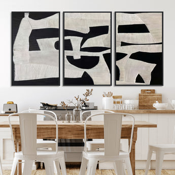 33714-MGV-CV-36X24-Monochrome Design Wall Art Canvas Print, Framed Modern Linework Art Picture Print, Textured Shapes Perfect Monochrome Modern Decor