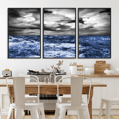 91043-MGV-CV-36X24-Stormy Ocean Wall Art Canvas Print, Framed Moody Seascape Art Picture Print, Monochrome Sea Perfect Coastal Drama Decor Artwork