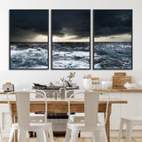 51359-MGV-FC-60X30-3P_Black-Stormy Ocean Wall Art Canvas Print, Framed Moody Seascape Art Picture Print, Ocean Storm Perfect Dramatic Coastal Decor Artwork