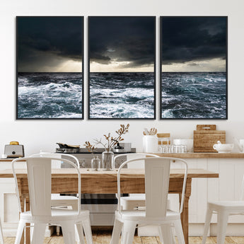 51359-MGV-CV-36X24-Stormy Ocean Wall Art Canvas Print, Framed Moody Seascape Art Picture Print, Ocean Storm Perfect Dramatic Coastal Decor Artwork