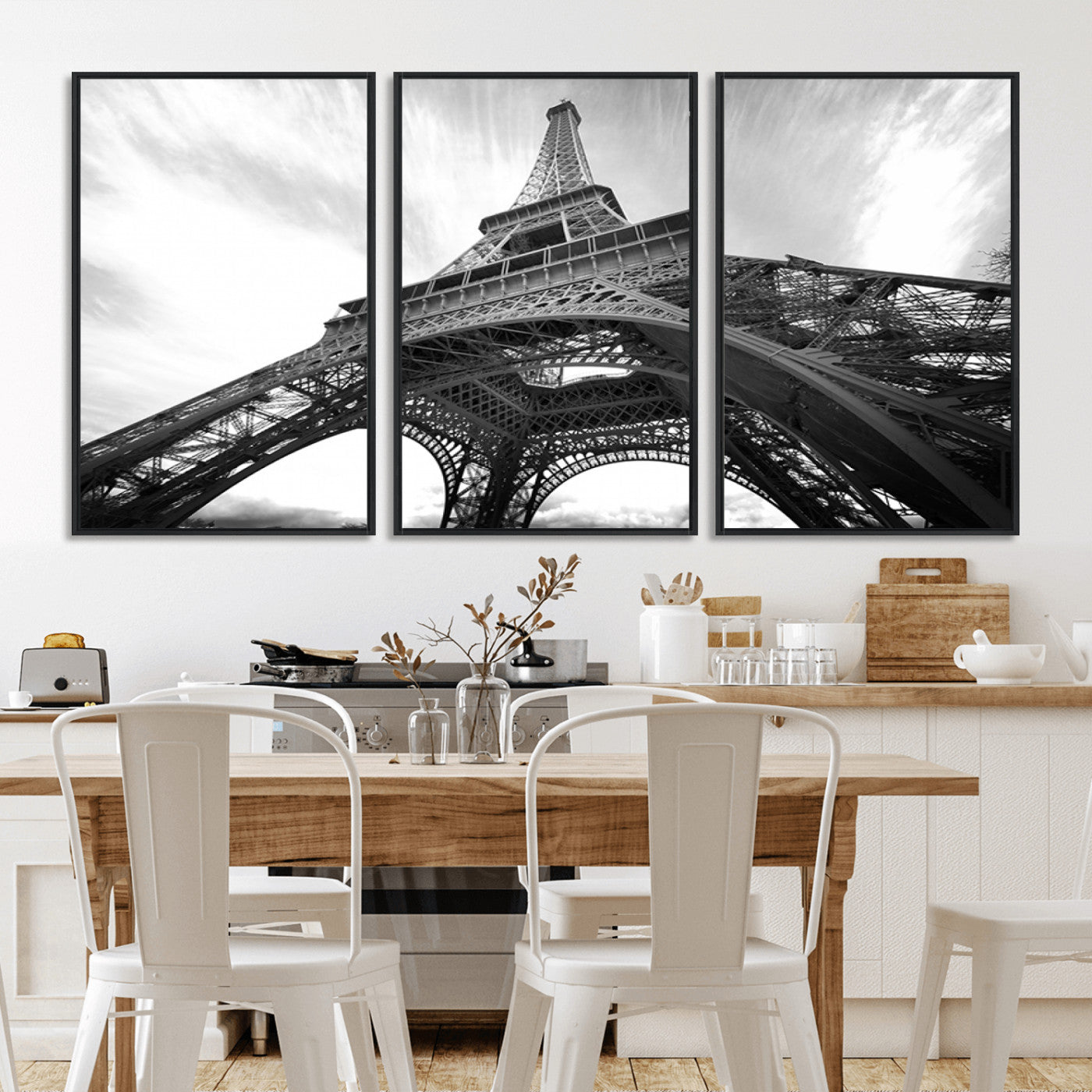 40006-MGV-CV-36X24-Eiffel Tower Wall Art – Black and White Architectural Photo Print, Paris Inspired Decor for Bedroom, Office, Studio or Modern