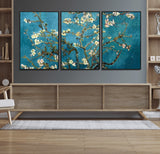 91714-MGV-FC-60X30-3P_Black-Almond Blossoms Wall Art – Handcrafted Van Gogh Inspired Floral Canvas Print, Beautiful Nature Decor for Living Room, Bedroom, or