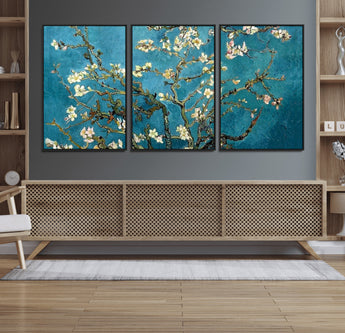 91714-MGV-FC-60X30-3P_Black-Almond Blossoms Wall Art – Handcrafted Van Gogh Inspired Floral Canvas Print, Beautiful Nature Decor for Living Room, Bedroom, or