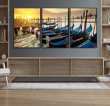 25872-MGV-FC-60X30-3P_Black-Venetian Gondola Dock Wall Art – Serene Sunset Canal Canvas Print, Tranquil Water Travel Decor for Office, Living Room, or Man