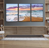 53006-MGV-FC-60X30-3P_Black-Ocean Beach Sunset Wall Art – Vibrant Seascape Canvas Print, Coastal Home Decor for Living Room, Bedroom, Office or Beach House