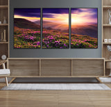49741-MGV-FC-60X30-3P_Black-Mountain Sunrise Wall Art – Vibrant Floral Landscape Canvas Print, Nature Home Decor for Living Room, Bedroom Office or Cabin