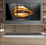 84747-MGV-FC-60X30-3P_Black-Golden Lips Black & White Portrait – Glamorous Metallic Lip Art Print, Modern Wall Decor for Bedroom, Beauty & Fashion Lover Gift