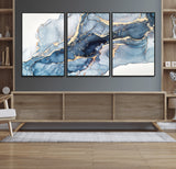 33782-MGV-FC-60X30-3P_Black-Abstract Marble Wall Art – Blue & Gold Fluid Painting Canvas Print, Modern Home Decor for Living Room, Bedroom or Office