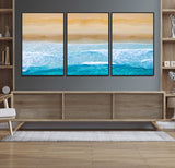 43046-MGV-FC-60X30-3P_Black-Aerial Beach Wall Art – Serene Ocean Waves & Sandy Shore Canvas Print, Coastal Home Decor for Living Room, Bedroom or Office