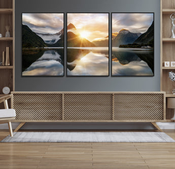 78842-MGV-FC-60X30-3P_Black-Sunrise Mountain Reflection Wall Art – Stunning Nature Landscape Canvas Print for Home, Office, Living Room or Relaxing Space