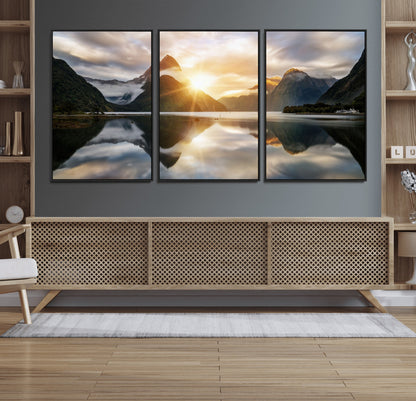 78842-MGV-FC-60X30-3P_Black-Sunrise Mountain Reflection Wall Art – Stunning Nature Landscape Canvas Print for Home, Office, Living Room or Relaxing Space