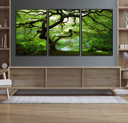 18094-MGV-CV-36X24-Emerald Canopy Wall Art – Panoramic Lush Green Tree Canvas Print, Serene Nature Decor for Office, Living Room or Meditation Space