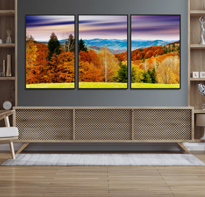 58007-MGV-FC-60X30-3P_Black-Autumn Mountain Landscape Wall Art – Stunning Fall Forest Canvas Print, Cozy Nature Decor for Home or Office