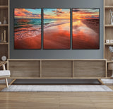 77723-MGV-CV-36X24-Sunset Beach Wall Art – Vibrant Ocean Waves and Golden Horizon Canvas Print, Coastal Seascape Photography Home Decor