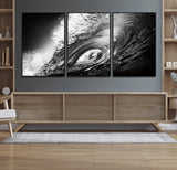 22702-MGV-CV-36X24-Black and White Ocean Wave Wall Art – Powerful Surf Curl Photography Canvas Print, Modern Coastal Decor for Living Room, Office or