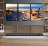 31889-MGV-CV-36X24-Sandy Beach Pathway Wall Art – Coastal Dune Fence and Ocean View Canvas Print, Relaxing Seaside Landscape Decor for Living Room or