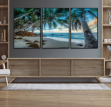 39679-MGV-CV-36X24-Tropical Palm Beach Wall Art – Serene Ocean Canvas Print with Palm Trees and Rocks, Coastal Paradise Decor for Living Room or