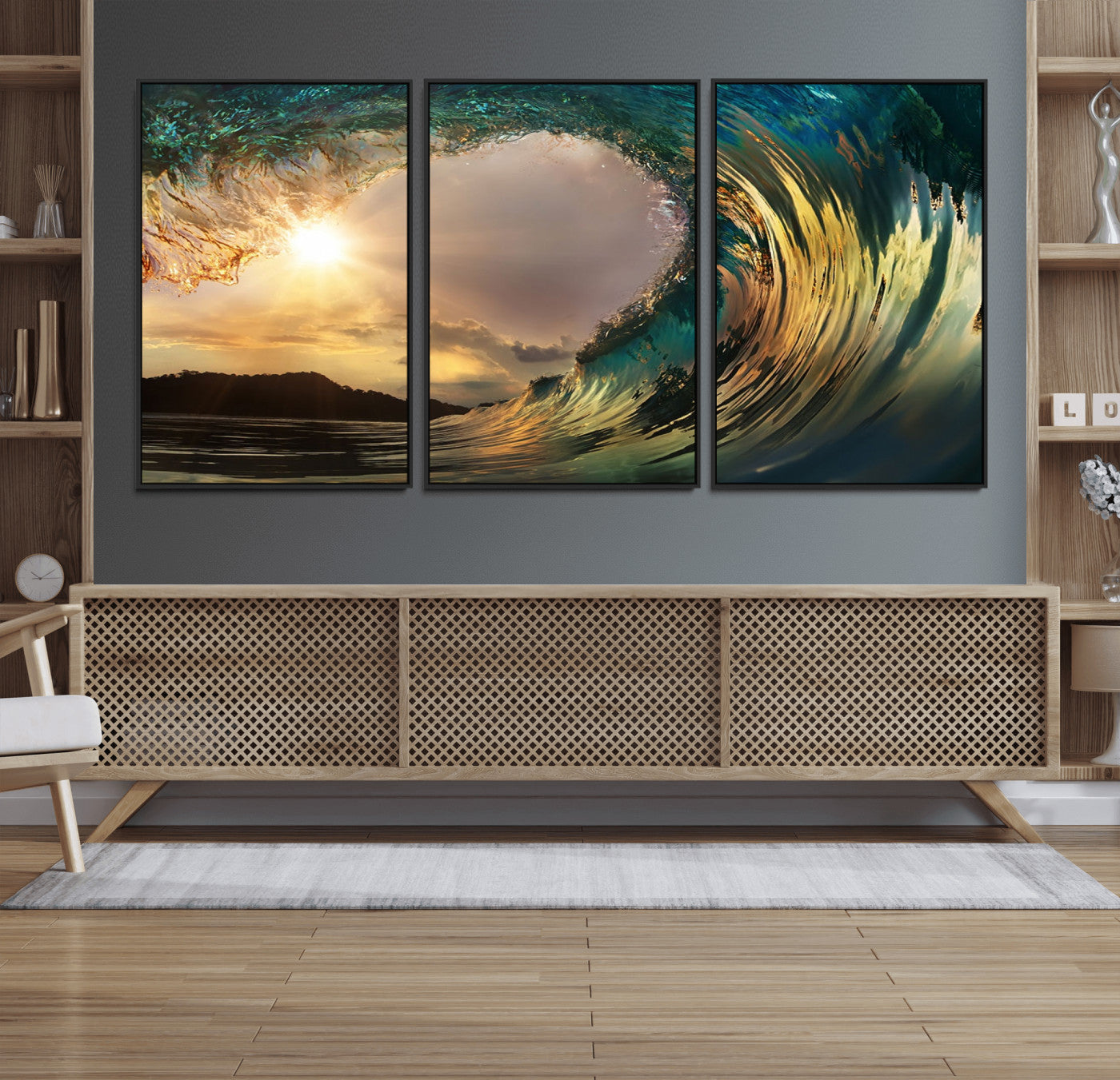 38256-MGV-CV-36X24-Ocean Wave Wall Art – Stunning Sunrise Through Curling Wave Canvas Print, Coastal Surf Photography Seascape Decor for Living Room,
