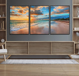 41572-MGV-CV-36X24-Sunset Beach Wall Art – Ocean Waves and Palm Trees Canvas Print, Tropical Coastal Sunset Seascape Decor for Living Room, Bedroom