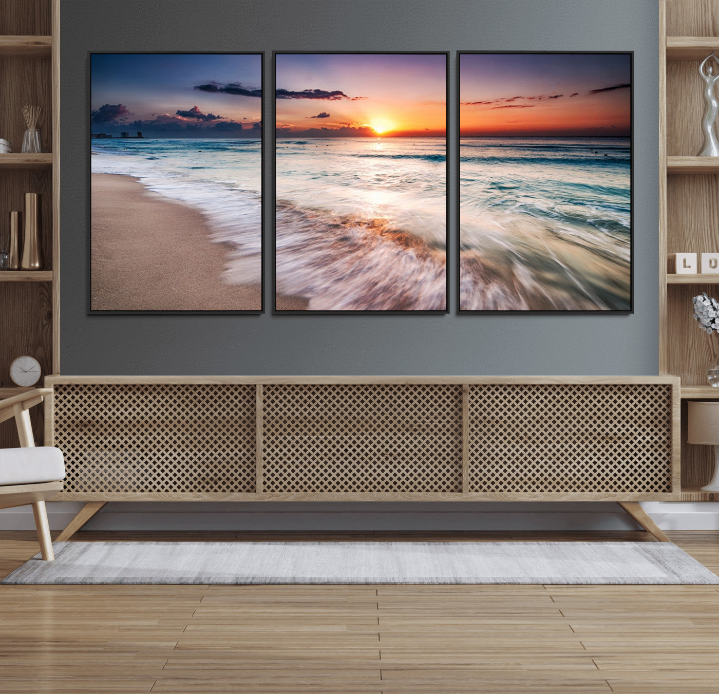 99906-MGV-CV-36X24-Morning Tide Canvas Print – Soft Sunrise Ocean Waves Wall Art, Coastal Serenity Decor for Home & Office