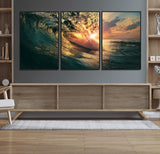 55359-MGV-CV-36X24-Radiant Ocean Wave Wall Art – Panoramic Surf Canvas Print, Vibrant Sunset Beach Decor for Home, Office or Man Cave