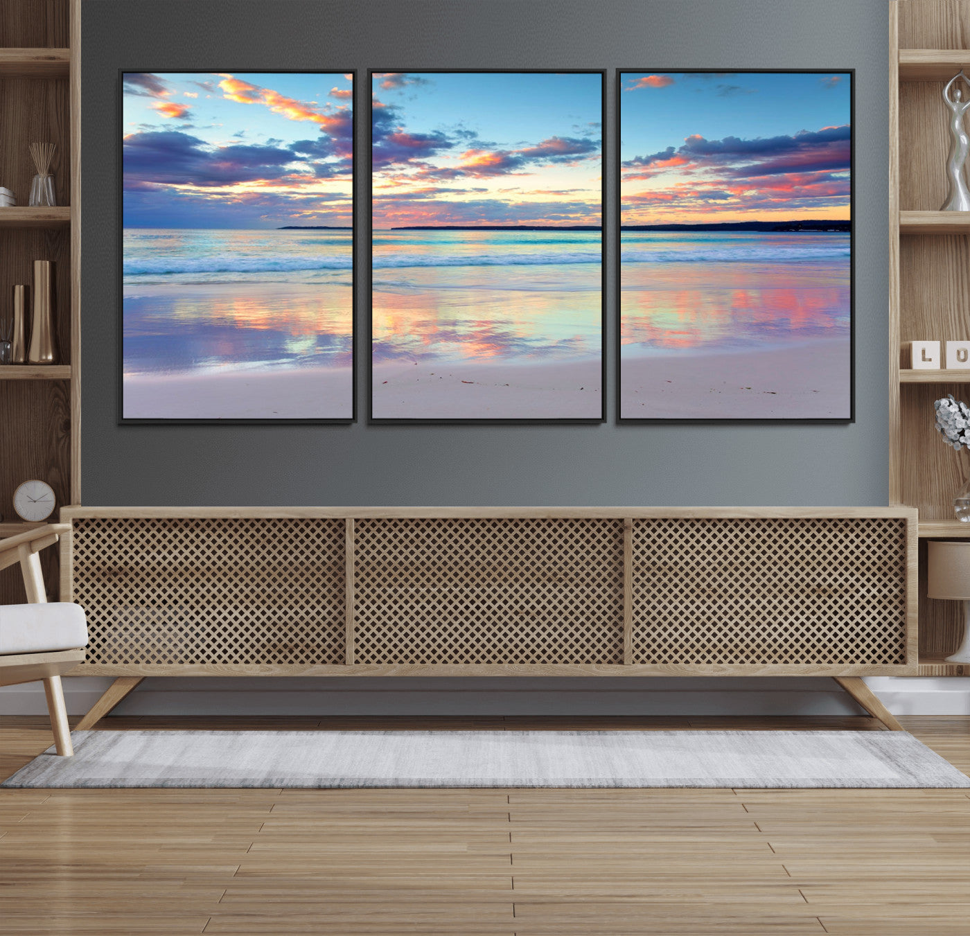 56723-MGV-CV-36X24-Serene Sunset Beach Wall Art – Panoramic Coastal Canvas Print, Peaceful Ocean Reflection Decor for Living Room, Bedroom or Office